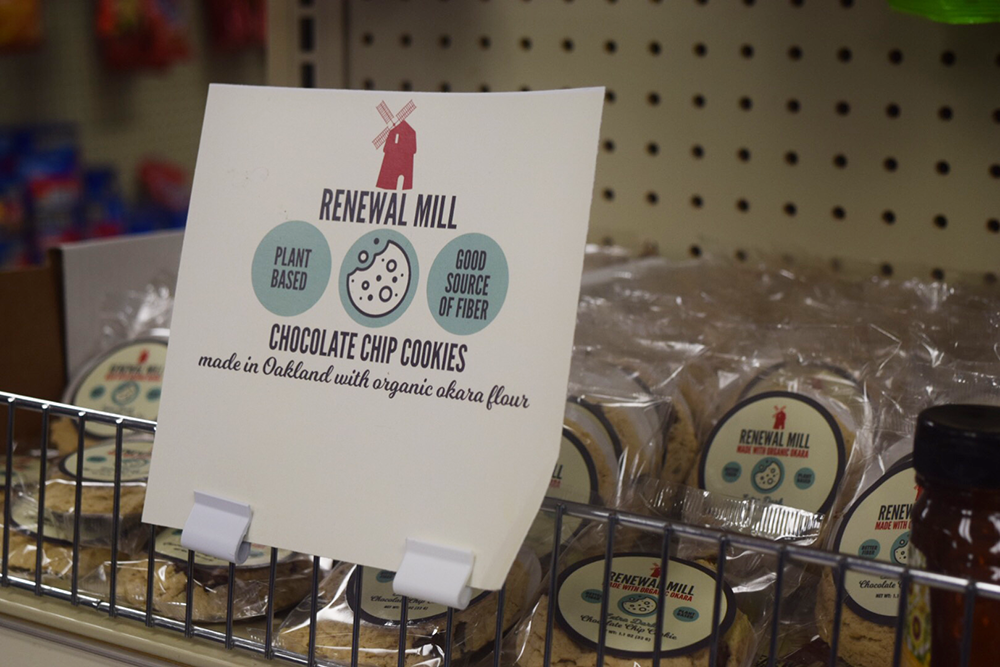 NATALIE ISÉ/THE HOYA Vegan chocolate chip cookies produced by Renewal Mill, a startup company run by Caroline Cotto (NHS 14), are now available for purchase at Vital Vittles.