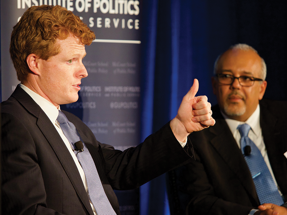 KIRK ZIESER/THE HOYA
Rep. Joe Kennedy III (D-Mass.) spoke in Copley Formal about the importance of health care and current issues facing American democracy.