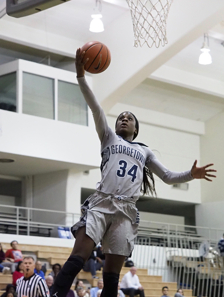 Graduate student guard Dorothy Adomako is averaging 11.0 points and 6.3 rebounds per game this season, which ranks third in each category for Georgetown.
Kirk Zieser/The Hoya