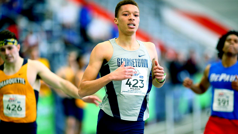 GU HOYAS | Junior Quincey Wilson finished in second place in the 400-meter race with a time of 48.69.