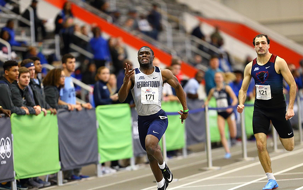 GUHOYAS| Sophomore  Nate Alleyne sprints to the finish line. Alleyne won third place in the 200-meter dash.
