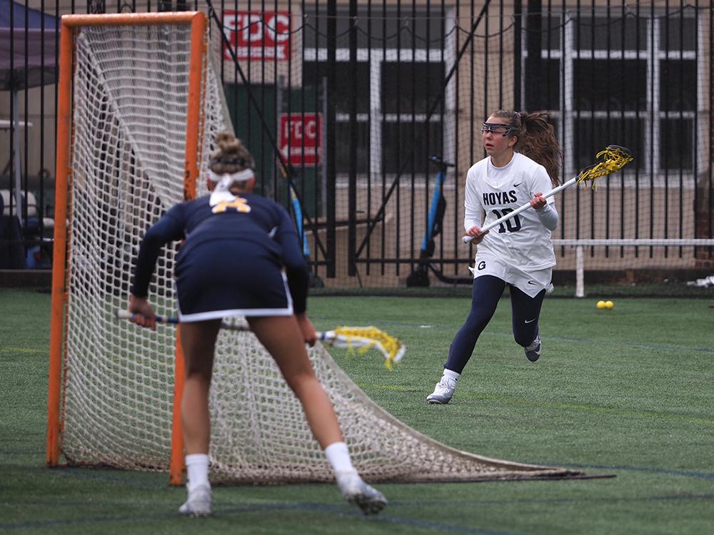 KIRK ZIESER/THE HOYA | Senior attack Taylor Gebhardt comes from behind the goal to try to find an open teammate. 