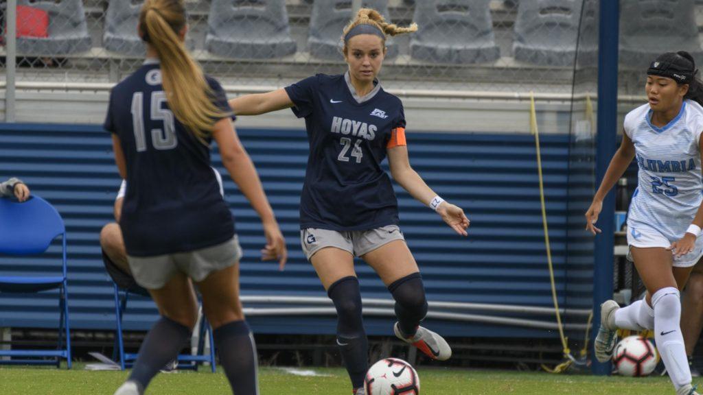 GUHOYAS | Leah McCullough (COL 18, GRD 20) led the womens varsity soccer team as captain during a historic run to the national College Cup semifinals. 