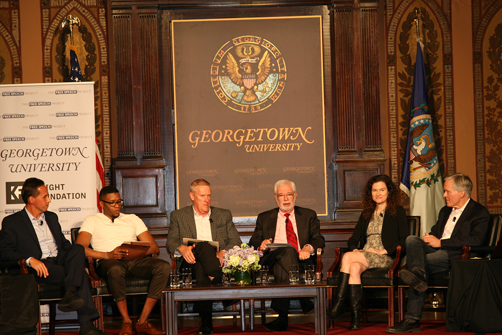 ELLIE STAAB FOR THE HOYA | Panelists discussed free speech rights of incarcerated Americans at an event in Gaston Hall on Tuesday. 