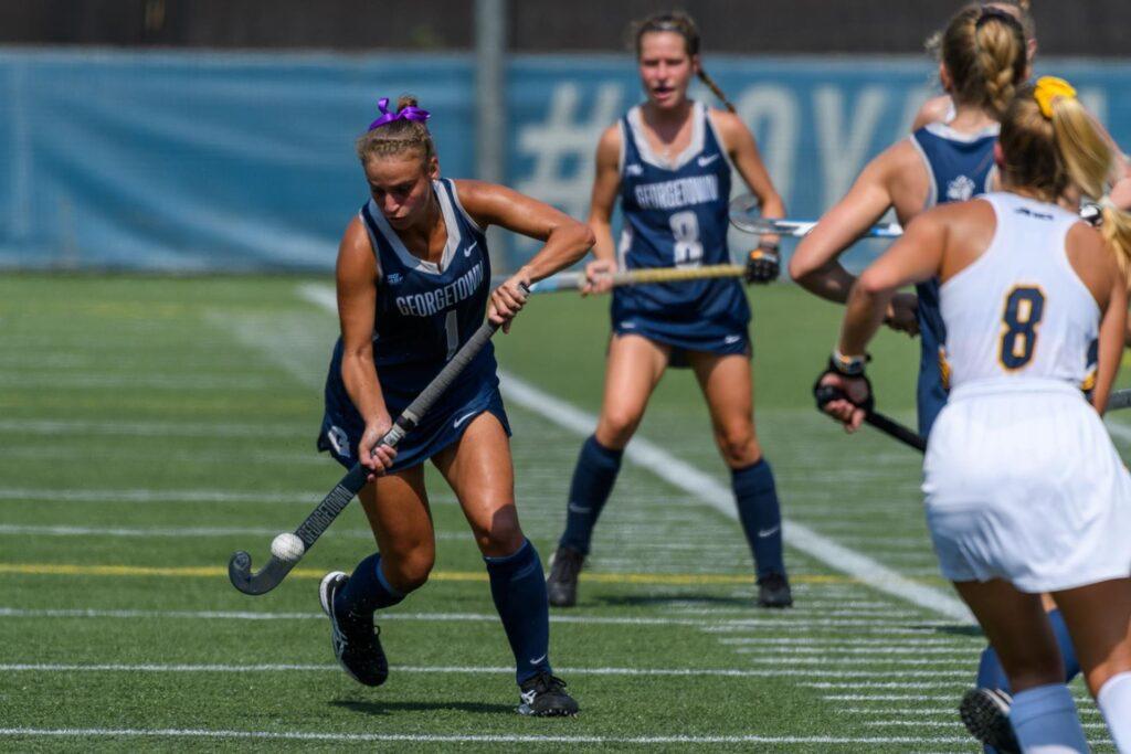 GUHOYAS | Senior midfielder Michaela Bruno attempts to bring the ball upfield after tracking it down out of midair.