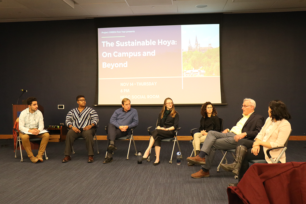 ALEXA VILLALPANDO FOR THE HOYA | Panelists discussed ways to enhance student environmental consciousness and promote and promote a culture of sustainability on campus.
