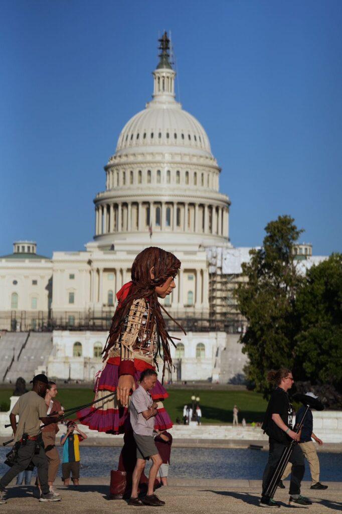 Twelve-foot-tall puppet, Little Amal, came to Freedom Plaza in Washington D.C., Sept. 19 for an event hosted by Georgetowns  Laboratory for Global Performance and Politics. The event was to raise human rights awareness, particularly for refugee children.