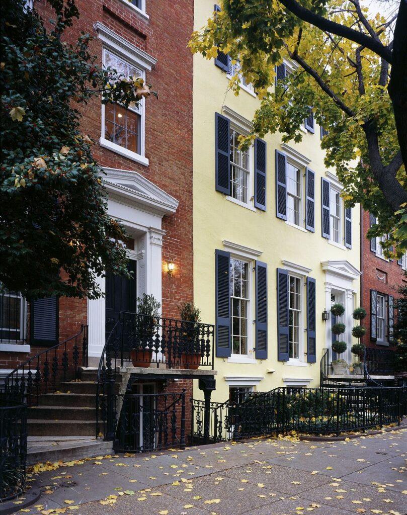 Georgetown Row Houses, Washington, D.C. Original image from Carol M. Highsmiths America, Library of Congress collection. Digitally enhanced by rawpixel.