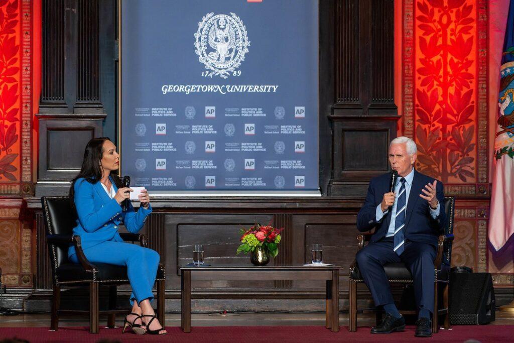 Former Vice President and 2024 presidential candidate Mike Pence discussed national security and foreign policy at Georgetown University.
