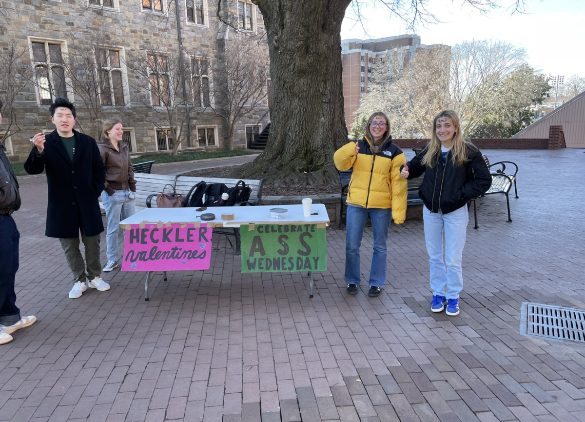 @ashleyhayek/X | The Georgetown Heckler has faced criticism after members drew butts on their foreheads in Red Square on Feb. 14, in celebration of what they called “Ass Wednesday.” 