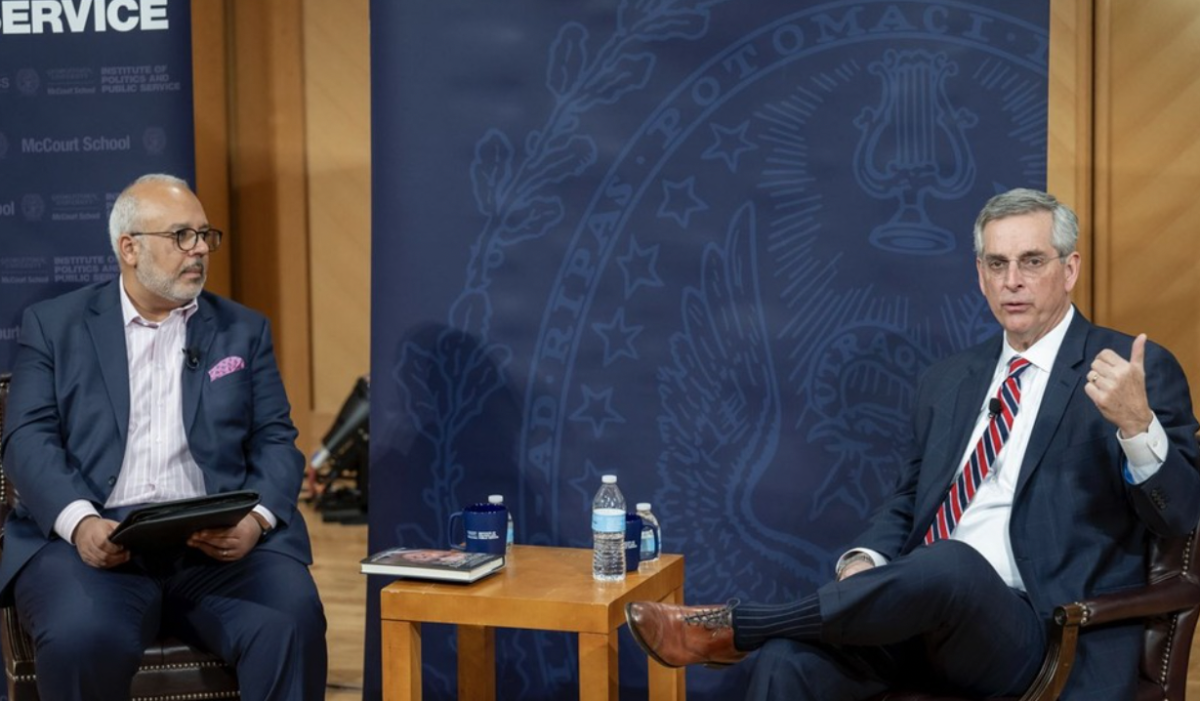 @gupolitics | Georgia Secretary of State Brad Raffensperger spoke to the Georgetown community about trust in elections and the outcome of presidential elections in an event hosted by the McCourt School Institute of Politics and Public Service on Feb. 7. 