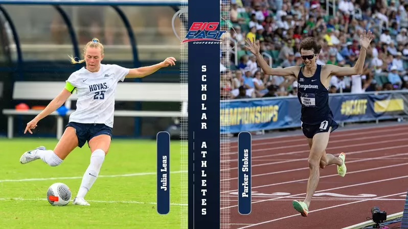 Georgetown Athletics | Two Georgetown alumni, Julia Leas (COL ’22, GRD ’23) and Parker Stokes (CAS ’23, GRD ’24), were named the 2023-2024 Big East Scholar Athletes of the Year.
