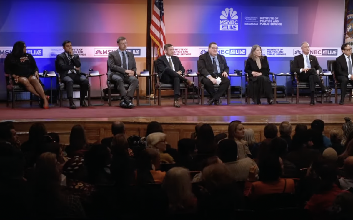 The Georgetown Institute of Politics and Public Service (GU Politics) partnered with MSNBC to host leadership forums for the Democratic National Committee ahead of its February elections. / MSNBC/Youtube