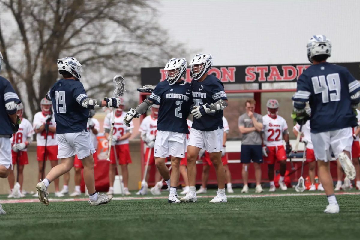 First-year attacker Jack Ransom (#19) dominated, scoring five, as the Hoyas breezed past St. John's to clinch a bid to the Big East tournament.