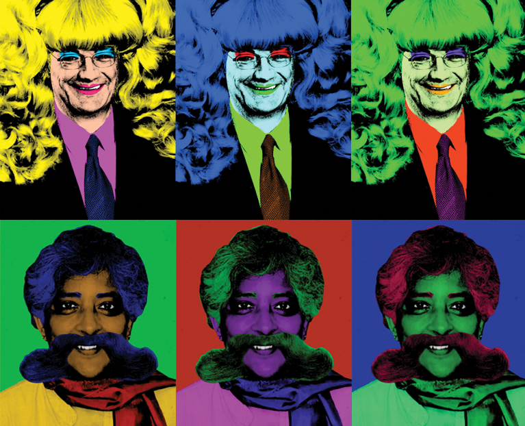 COURTESY THOMAS LLOYD 
The project features altered images of figures, such as University President John J. DeGioia, top, and LGBTQ Resource Director Shiva Subbaraman.