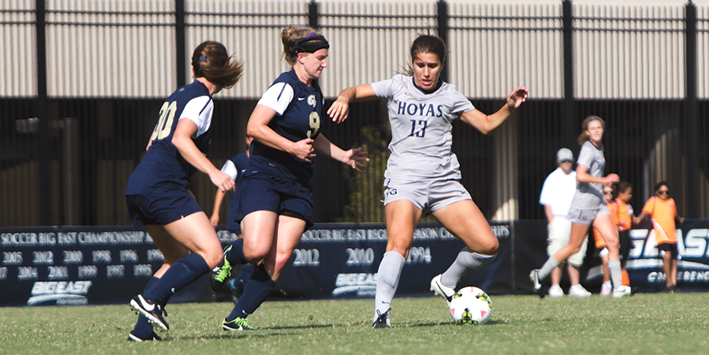JULIA HENNRIKUS/THE HOYA
Senior forward Vanessa Skrumbis scored in the 24th minute of the match against the West Virginia Mountaineers in Friday’s 1-1 draw. Skrumbis and the Hoyas then handed George Washington a 1-0 overtime loss Sunday.