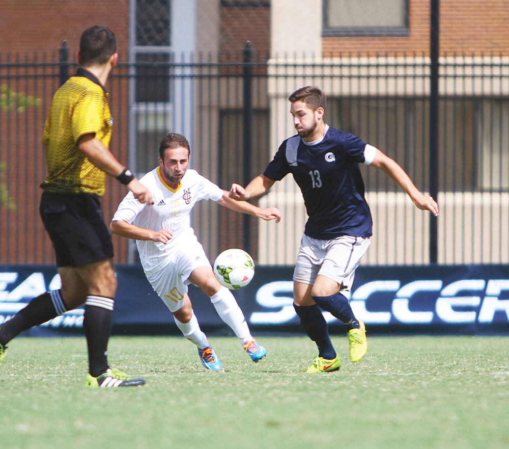 FILE PHOTO: CHRIS GRIVAS/THE HOYA
Senior midfielder Tyler Rudy  scored what would be the winning goal in the Hoyas’ 3-1 victory over Princeton on Wednesday. Rudy has two goals on the season and is one of the team’s captains. 