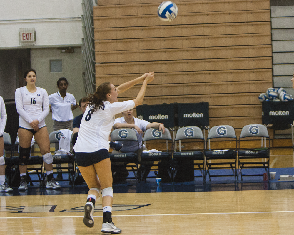 FILE PHOTO: MICHELLE XU/THE HOYA
Junior outside hitter Lauren Saar has played in all 20 matches this season, starting 16. She is fourth on the team with 133 kills, averaging 1.99 kills per set. Saar is also third on the team in digs with 171, good for 2.55 per set.