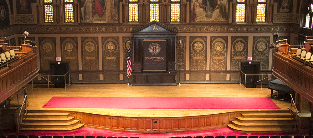 ARIANA TAFTI/THE HOYA
The stage in Gaston Hall will undergo construction this summer to address structural problems. Until then, groups of more than 45 people cannot perform on the stage. 