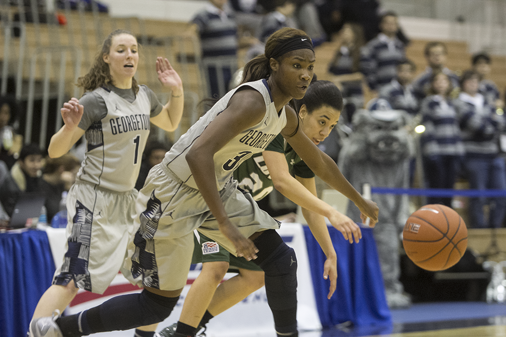 CLAIRE SOISSON/THE HOYA
Junior forward Dominique Vitalis scored eight points on Wednesday. She leads the team in scoring with 15.3 points per game.