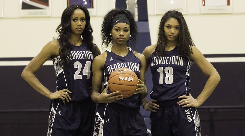 JULIA HENNRIKUS/THE HOYA
Left to right: Sophomores Faith Woodard, co-captain Tyshell King and Jade Martin form the backbone of a young Hoyas team. All three averaged double-digit minutes per game last season.