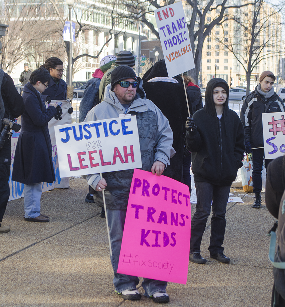DAN GANNON/THE HOYA
Area college students organized a march and rally in Mount Vernon Square to draw attention to problems faced by the transgender community, following teenager Leelah Alcorn’s suicide.