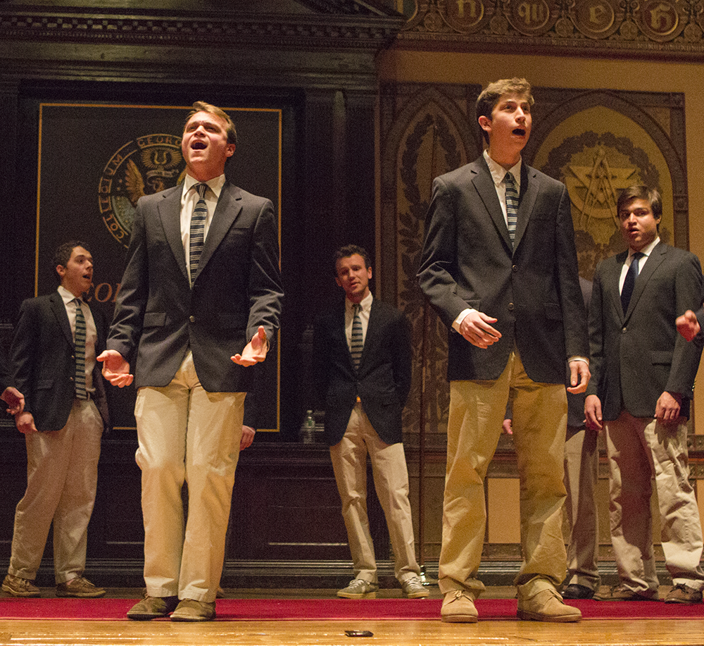 FILE PHOTO: REBECCA GOLDBERG/THE HOYA
Members of the Chimes gather every year in Healy Hall to present their popular a cappella concert, the Cherry Tree Massacre.