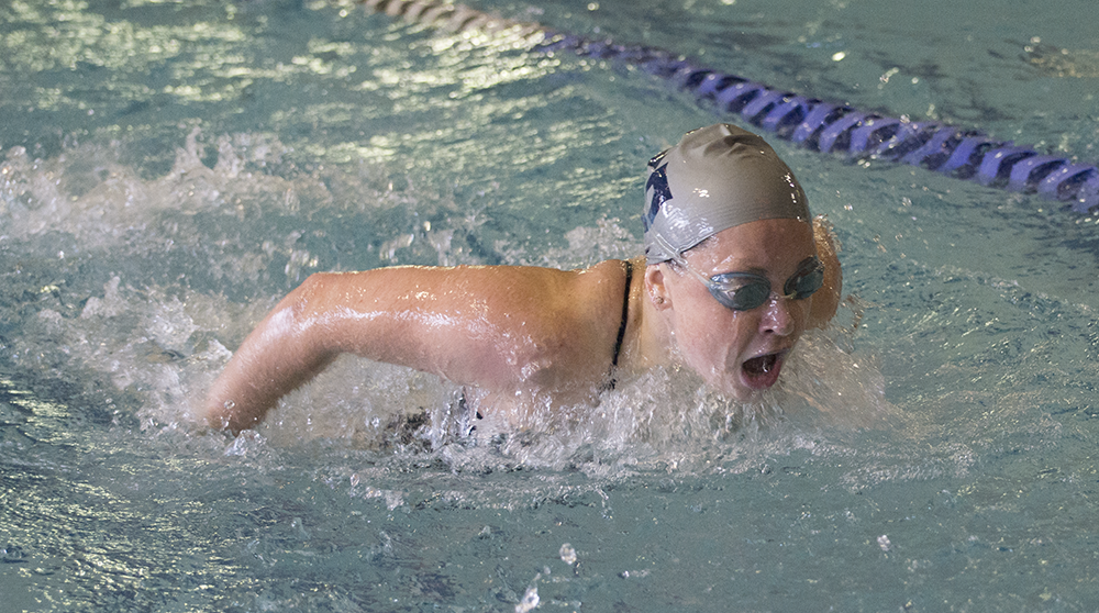 FILE PHOTO: NATE MOULTON/THE HOYA
Freshman Shana McLaughlin competed in Georgetown’s 200-yard freestyle relay team at the team’s final regular season meet at Rutgers over the weekend. The relay team earned first place with a time of 1:40.79.