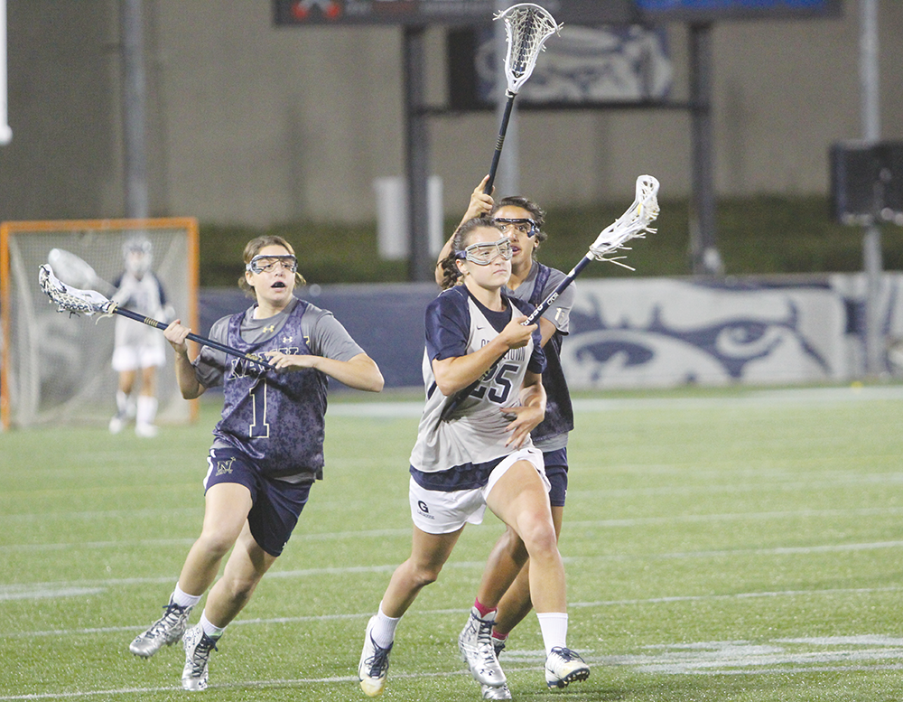 FILE PHOTO: DAN GANNON/THE HOYA
Senior defender Adrianne Devine picked up one ground ball and had two ground controls in Georgetown’s season opener against Delaware.
