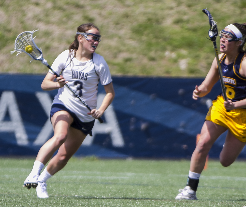 FILE PHOTO: JULIA HENNRIKUS/THE HOYA
Sophomore attack Colleen Lovett scored one of Georgetown’s five goals in the team’s 17-5 loss to Delaware on Saturday. Lovett had 13 goals in the 18 games she played for the Hoyas last season.