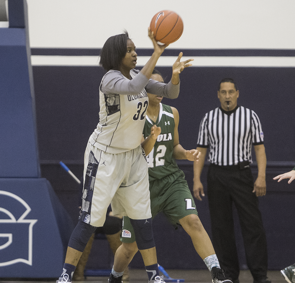 FILE PHOTO: CLAIRE SOISSON/THE HOYA
freshman center Yazmine Belk had a double-double in Georgetown’s Dec. 30 game against Creighton, scoring 10 points and grabbing a career-high 19 rebounds. Belk also had four blocks in the 76-61 loss.
