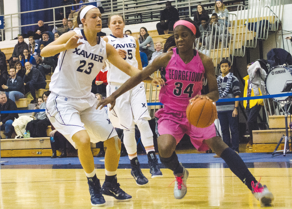FILE PHOTO: STANLEY DAI/THE HOYA
Freshman guard Dorothy Adomako followed through on preaseason expectations by earning the Big East Freshman of the Year honor. Adomako averaged 14 points in Georgetown’s previous matchups with Xavier.