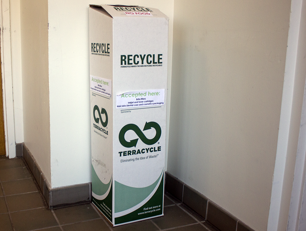 SARAH LOBER FOR THE HOYA 
TerraCycle bins, which were originally only located outside Vital Vittles, have now expanded their reach to all four freshman dorms and the Healey Family Student Center.