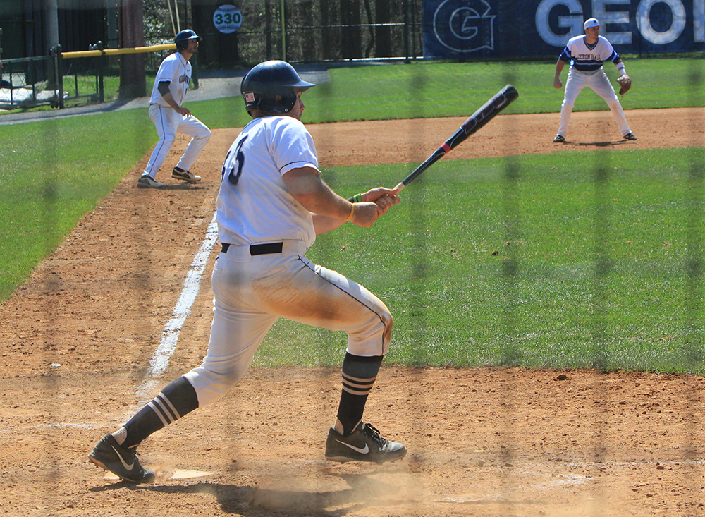 FILE PHOTO: MICHELLE XU/THE HOYA
Junior catcher Nick Collins recorded five hits, scored three runs and notched three RBIs in Georgetown’s three-game series against Villanova. 