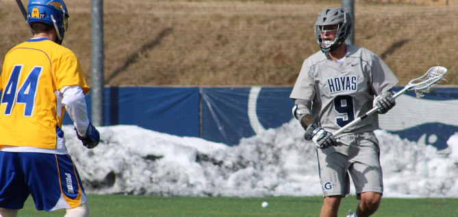 FILE PHOTO: CLAIRE SOISSON/THE HOYA
Senior attack Reilly O’Connor matched his career high by scoring five goals in Georgetown’s 19-7 win over conference rival Villanova. As a result of his strong performance, he was named the Big East Men’s Lacrosse Offensive Player of the Week on Monday. 