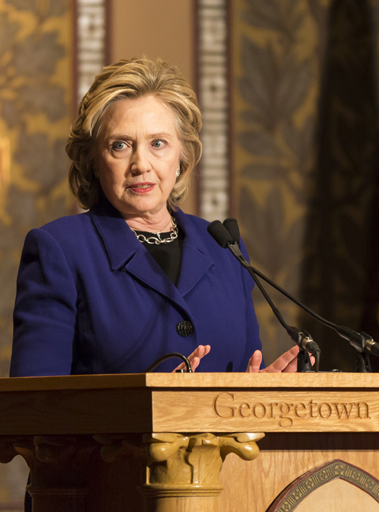 FILE PHOTO: ALEXANDER BROWN/THE HOYA 
Democratic presidential candidate Hillary Clinton announced her candidacy April 12.