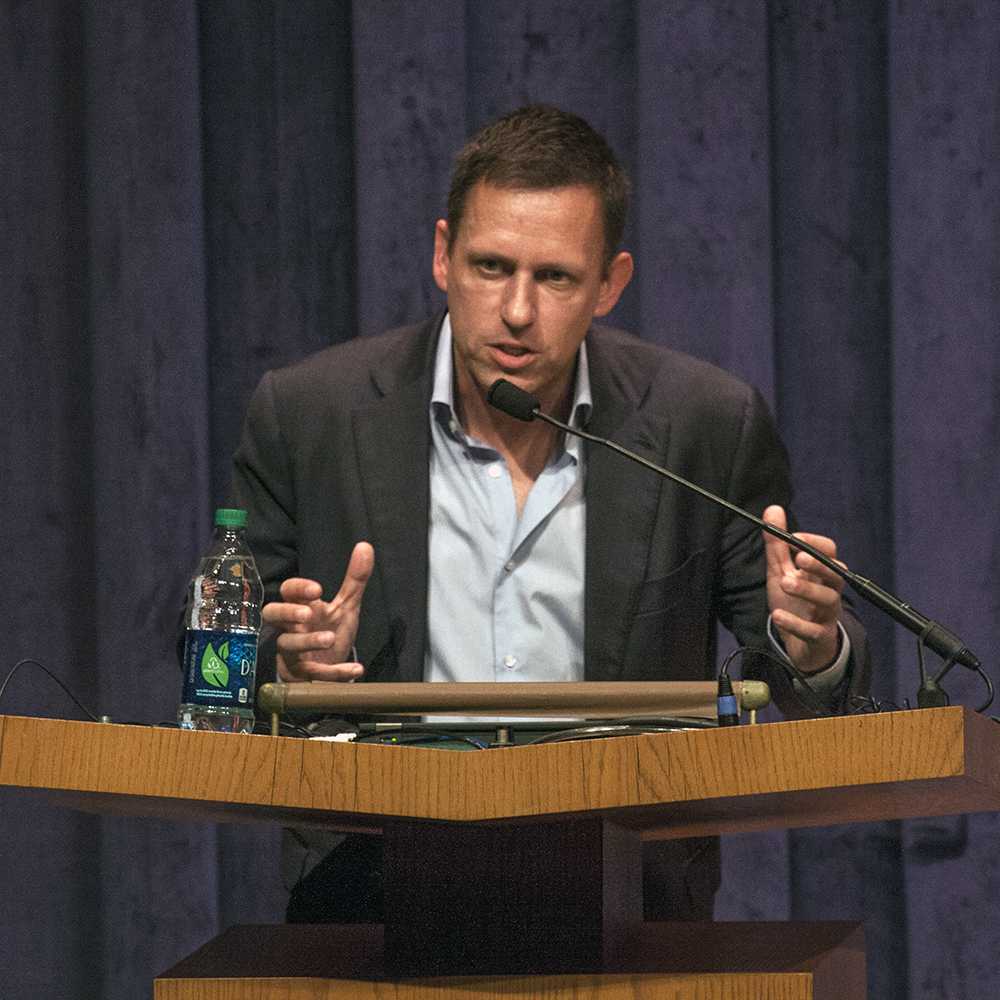 ISABEL BINAMIRA/THE HOYA
Venture capitalist Peter Thiel delivered a lecture in the ICC Auditorium on Tuesday.