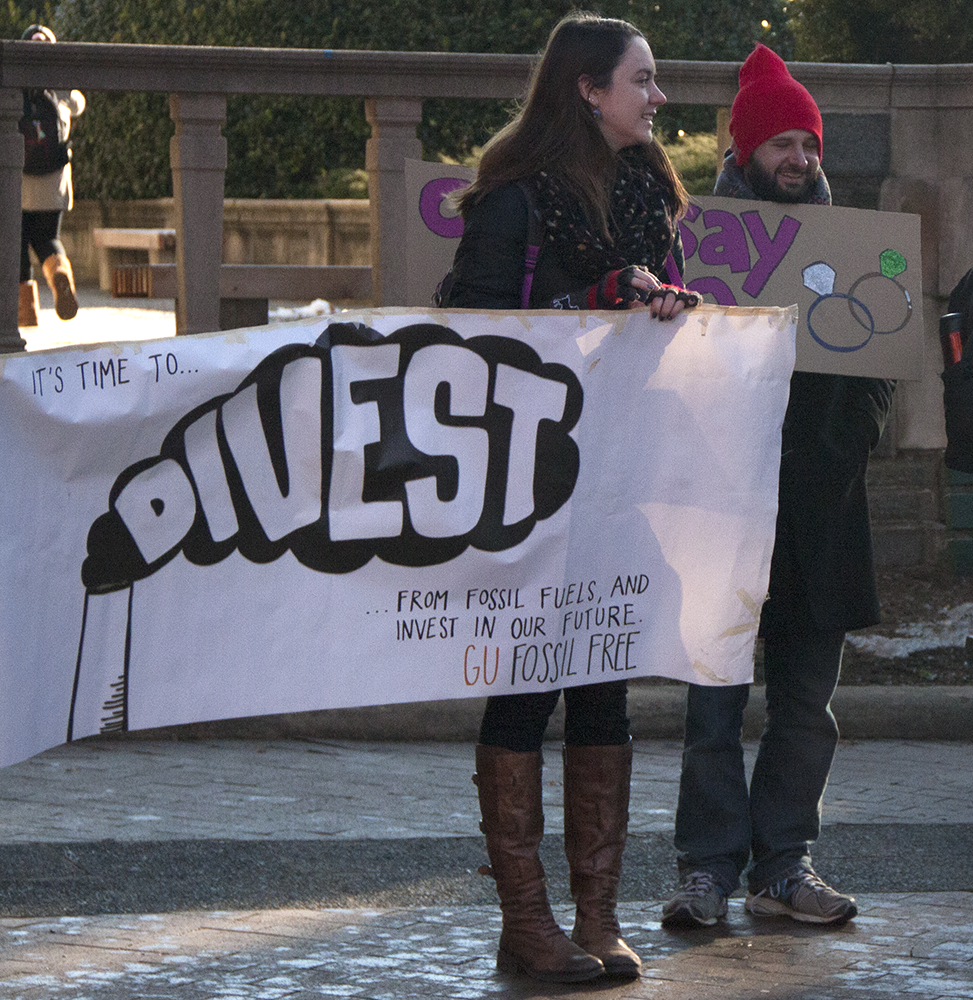 FILE PHOTO: ISABEL BINAMIRA/THE HOYA
GU Fossil Free, pictured here at a protest on January 16, circulated a letter written by an alumnus calling for the university to divest.