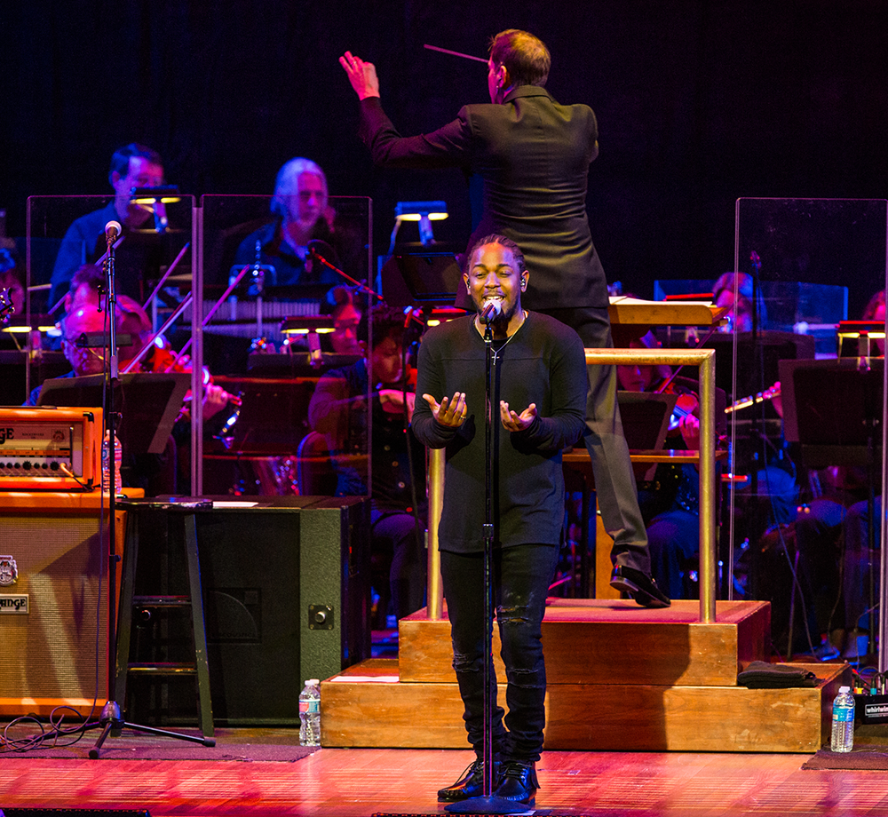 COURTESY YASSINE EL MANSOURI
Kendrick Lamar played a 15-song set and an encore at the Kennedy Center for the Performing Arts on Tuesday night, accompanied by the National Symphony Orchestra.