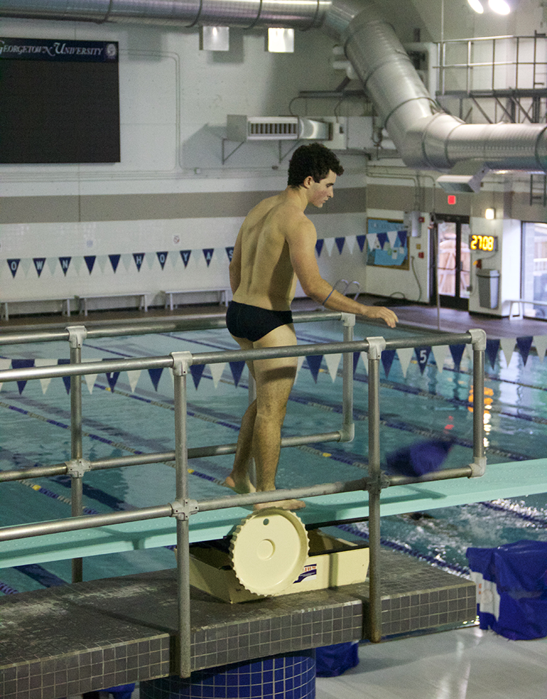 CAROLINE KENNEALLY FOR THE HOYA
Junior Jared Cooper-Vespa won first place in the three-meter diving competition at the Hoyas’ meet last weekend.