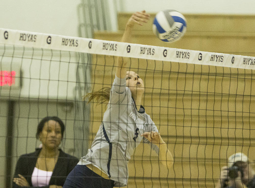 FILE PHOTO: STANLEY DAI/THE HOYA
Senior outside hitter Lauren Saar has started 20 matches this season, recording 151 kills. Saar, who is the only senior on Georgetown’s roster, recently recorded her 1,000th career dig. 
