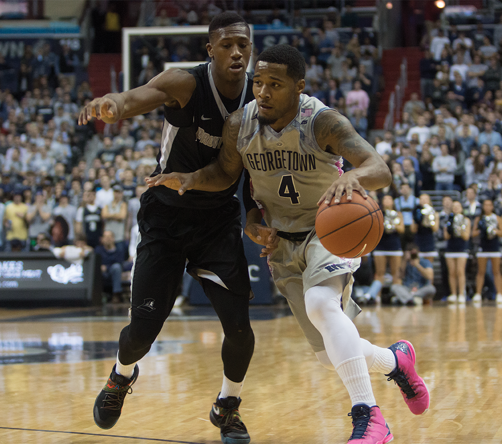 FILE PHOTO: ISABEL BINAMIRA/THE HOYA 
Senior guard and co-captain D’Vauntes Smith-Rivera was second in points with 18 in Georgetown’s previous 73-69 loss to Providence on Jan. 30.