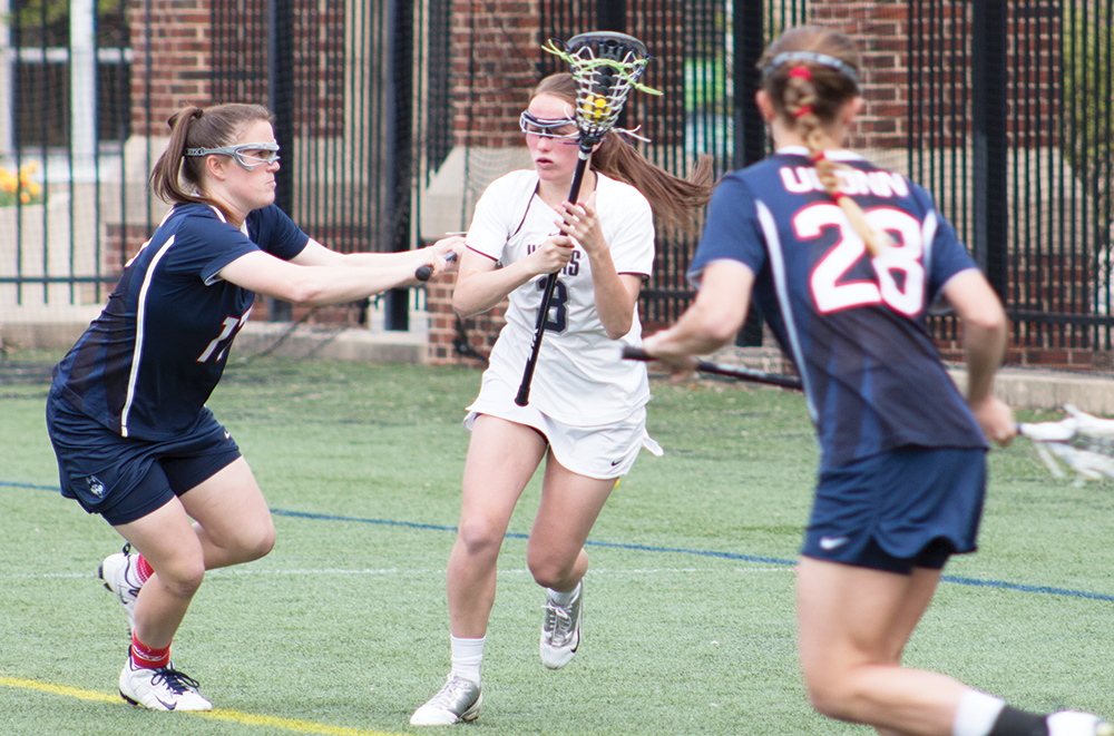 FILE PHOTO: CLAIRE SOISSON/THE HOYA
Junior attack Colleen Lovett scored a second consecutive hat trick in Georgetown’s 10-5 win over Cincinnati on Saturday. Lovett currently has eight goals and four assists this season.