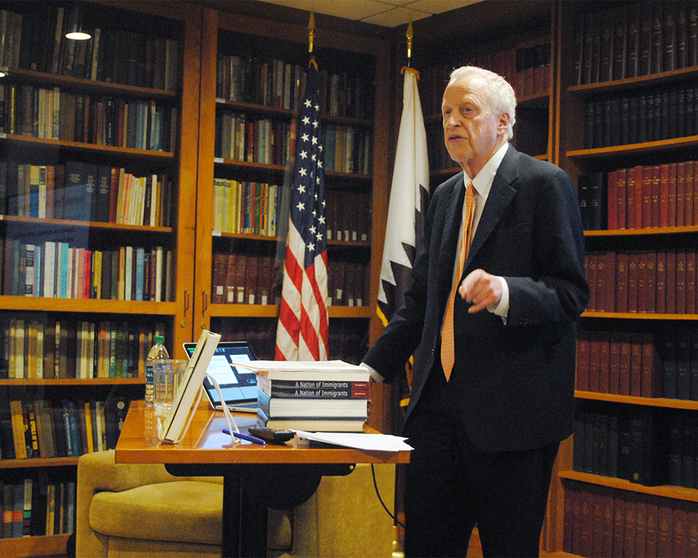 JENNA CHEN/THE HOYA
Professor George Akerlof, winner of the 2001 Nobel Prize in economics, spoke about his new book, ‘Phishing for Phools,’ the dangers of the free market and the benefits of deregulation at the Carroll Round’s second Professor Speaker Series in the McGhee Library. 