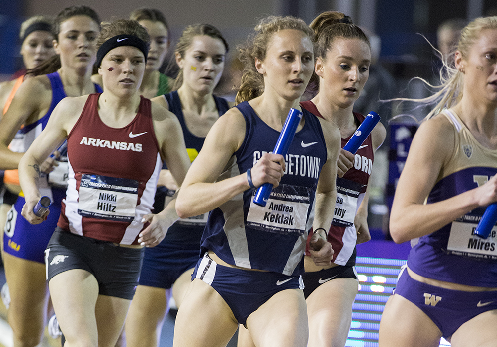 COURTESY GEORGETOWN SPORTS INFORMATION
Graduate student Andrea Keklak was a part of the squad that won the women’s distance medley relay event at the NCAA indoor track championships. She ran the 1200m leg of the event in 3:24.11.