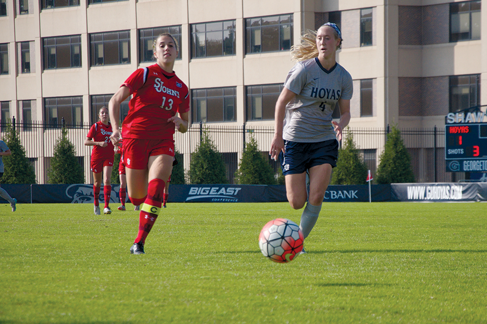 File Photo: eliza mineaux/THE HOYA
Senior forward Grace Damaska scored two goals in the win against Colorado College. Damaska has scored five goals in the last two games and is second on the team in points with 12 and first on the team in goals with six.