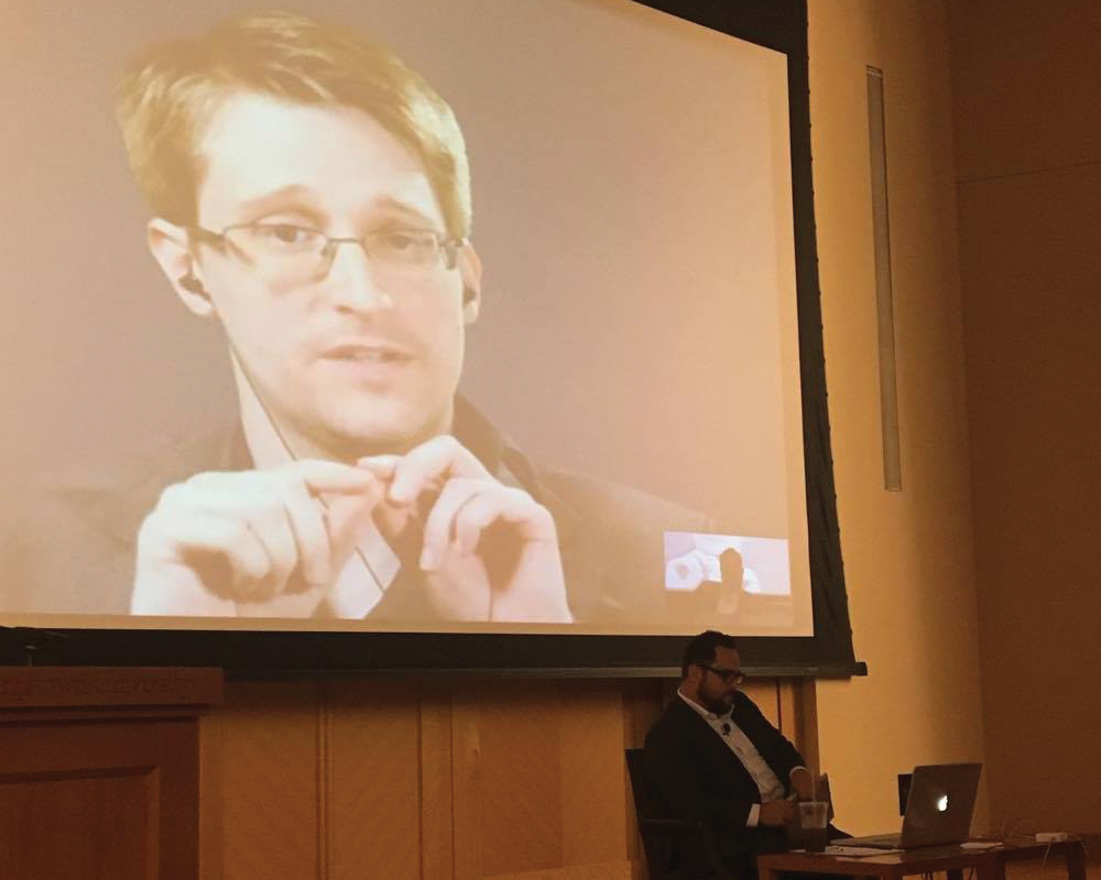 COURTESY BHAVYA JHA
The GU Lecture Fund hosted former National Security Agency employee Edward Snowden, who called in via Skype from Russia, for the second time Wednesday.