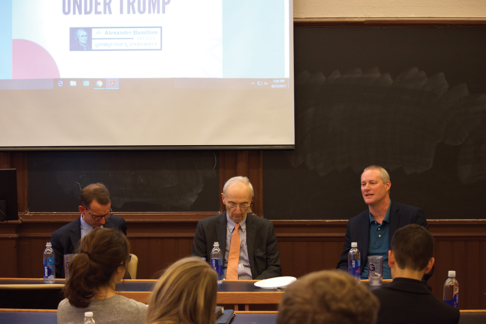 SPENCER COOK/THE HOYA President Donald Trumps trade policies remain uncertain, but may be heavily protectionist, according to panelists at an event Wednesday.