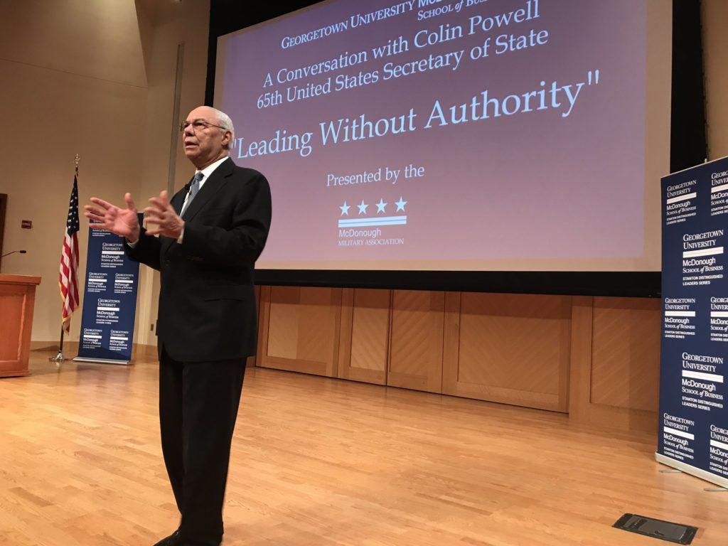 MCDONOUGH SCHOOL OF BUSINESS
Colin Powell, former secretary of state under President George W. Bush, said the United States will “come through” its struggle to fully accept immigrants in a speech Wednesday.