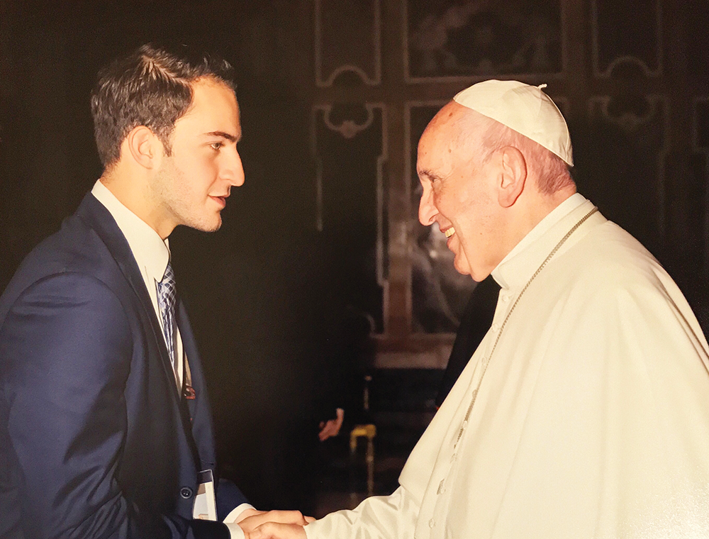 COURTESY DAVID PALMIERI
David Palmieri (SFS 18) was one of seven students and four members of faculty to meet Pope Francis at a conference on nuclear disarmament.